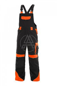 Montérkové nohavice na traky BRIGHTON čierno - oranžové